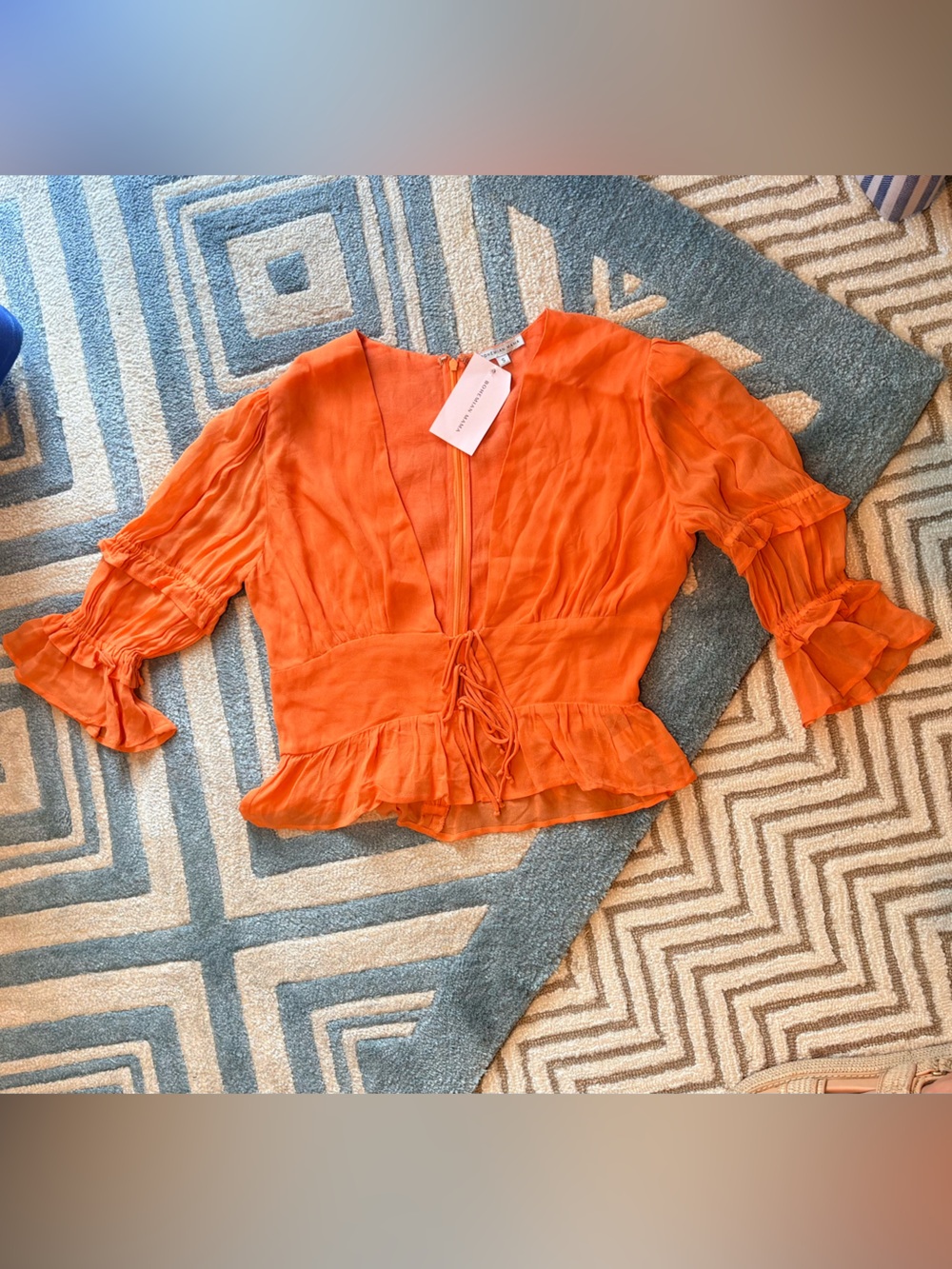 Bohemian Mama Orange Ruched Tie Front Blouse NWT Size S